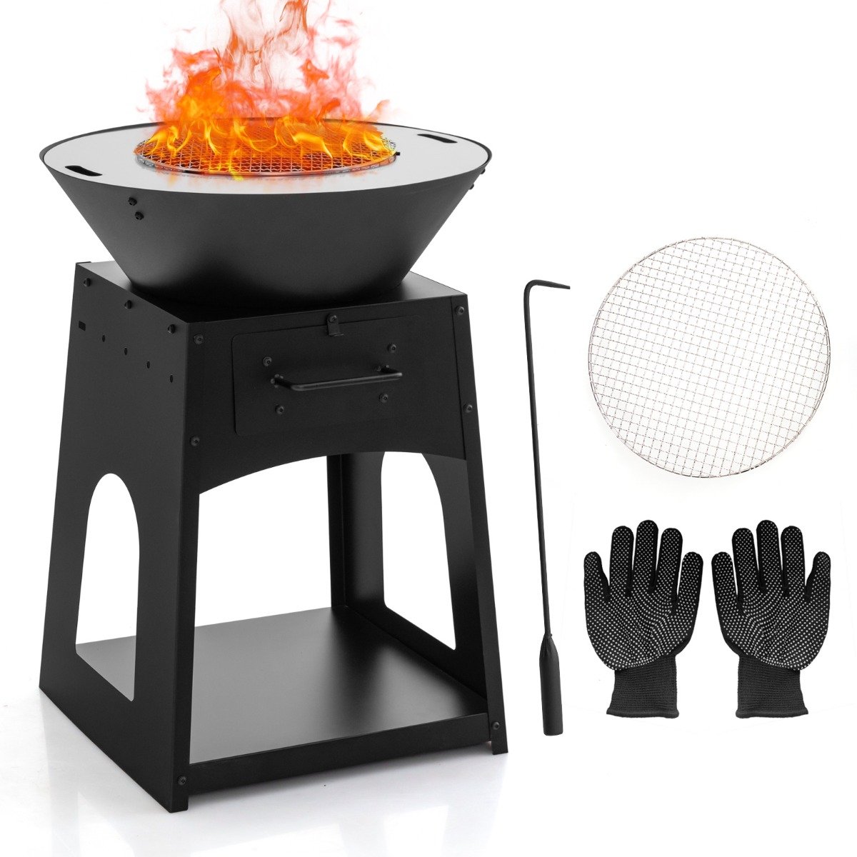 feuerstelle-feuerschale-np11478dk_1_ Lauko židinys su grotelėmis ir laikymo vieta (Juoda)