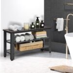 Avalynės spintelė su dviem lentynom ir sėdimąja dalimi (Pilka)