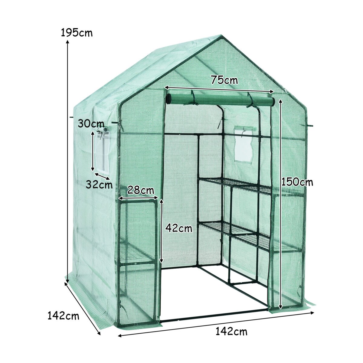 Nešiojamas šiltnamis su aštuoniomis lentynomis (Žalia)