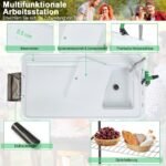 Sulankstomas lauko stalas su kriaukle ir čiaupu (Juoda ir balta)