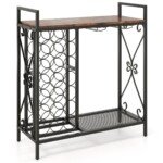 Pastatomas vyno laikiklis su darbinio paviršiaus lentyna (Ruda)