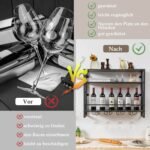 Sieninis vyno stovas su trimis lentynomis ir stiklinių laikikliu (Retro ruda)