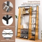 5-in-1 prieškambario drabužių kabykla su suoliuku ir pakabomis (Ruda)
