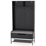 Stilinga prieškambario spintelė su suoliuku ir pakaba (Juoda)