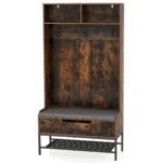 Kompaktiška 4-in-1 rūbų ir batų spintelė su sėdimaja vieta (Ruda)