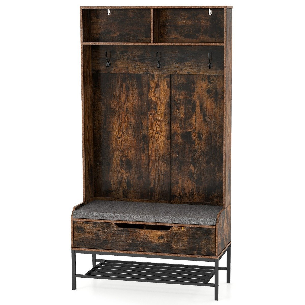flurgarderobe-12187_6_ Kompaktiška 4-in-1 rūbų ir batų spintelė su sėdimaja vieta (Ruda)