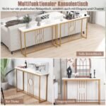 Konsolinis staliukas su marmuro imitacijos stalviršiu ir metalinėmis kojomis (Balta)