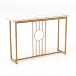 Konsolinis staliukas su marmuro imitacijos stalviršiu ir metalinėmis kojomis (Balta)