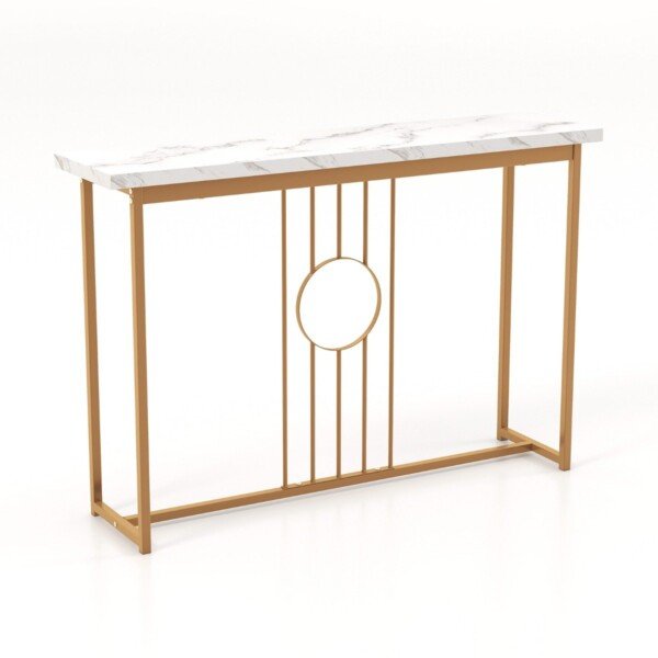 Konsolinis staliukas su marmuro imitacijos stalviršiu ir metalinėmis kojomis (Balta)