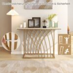 Siauras konsolinis staliukas su marmuro imitacijos stalviršiu ir geometriniu metaliniu rėmu (Auksinė)