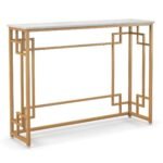 Konsolinis staliukas su marmuro imitacijos stalviršiu ir auksiniu geometriniu rėmu (Auksinė)