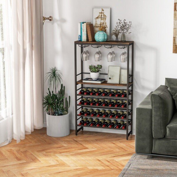 Pastatomas vyno stovas 32 buteliams ir 16 taurių laikikliais (Rudi)