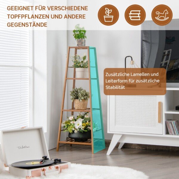 4 pakopų bambukinis gėlių stovas 37 x 34 x 99 cm (Ruda)