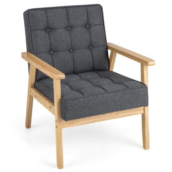 Patogus fotelis su atlošimo funkcija ir natūralaus medžio porankiais (Pilka)