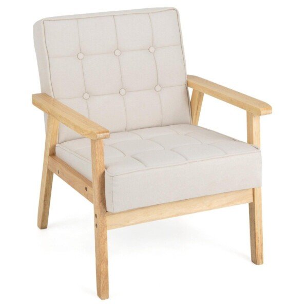 Aksesuarinis krėslas su medinėmis atramomis (Smėlio)