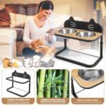 Reguliuojamo aukščio dvigubas gyvūnų ėdalo stovas (Juoda + Natūrali)