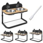 Reguliuojamo aukščio dvigubas gyvūnų ėdalo stovas (Juoda + Natūrali)