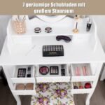 Kompaktiškas tualetinis staliukas su veidrodžiu ir pufu (Balta)