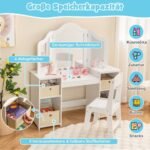 Vaikiškas kosmetinis staliukas su nuimamu veidrodžiu ir stalčiukais (Balta)