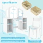 Vaikiškas kosmetinis staliukas su nuimamu veidrodžiu ir stalčiukais (Balta)