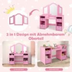 Vaikiškas grožio staliukas su nuimamu veidrodžiu ir stalčiais (Rožinė)