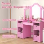 Vaikiškas grožio staliukas su nuimamu veidrodžiu ir stalčiais (Rožinė)