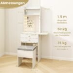 Modernus kosmetinis staliukas su apšvietimu ir integruota įkrovimo stotele (Balta)