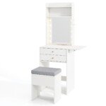 Modernus kosmetinis staliukas su apšvietimu ir integruota įkrovimo stotele (Balta)