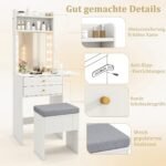 Modernus kosmetinis staliukas su apšvietimu ir integruota įkrovimo stotele (Balta)