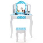 Vaikiškas kosmetinis staliukas su kėdute ir veidrodžiu (Mėlyna)