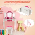 Vaikiškas kosmetinis staliukas su kėdute ir sulankstomu veidrodėliu (Rožinė)