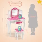 Vaikiškas kosmetinis staliukas su kėdute ir sulankstomu veidrodėliu (Rožinė)