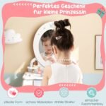 2-in-1 vaikiškas kosmetinis staliukas su taburete ir nuimamu veidrodžiu (Balta)