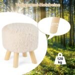 Apvalus pufas su dirbtinio kailio apmušalu ir minkšta sėdyne (Baltas)