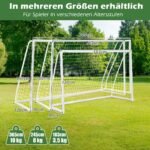 Futbolo vartai su tvirtu tinklu ir šešiais kuoliukais (Balta)