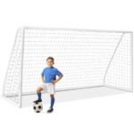 Futbolo vartai su tvirtu tinklu ir šešiais kuoliukais (Balta)