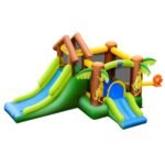 Pripučiama pilis su čiuožykla ir kamuoliukų baseinu (Mėlyna ir žalia)