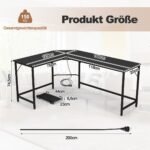 L formos kampinis kompiuterio stalas su integruotomis USB jungtimis ir elektros lizdais (Juoda)