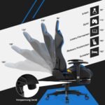 Ergonomiška žaidimų kėdė su ištraukiama kojų atrama ir reguliuojamu atlošu (Mėlyna)