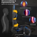 Ergonomiška žaidimų kėdė su ištraukiama kojų atrama ir reguliuojamu atlošu (Mėlyna)