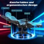 Ergonomiška žaidimų kėdė su RGB apšvietimu ir ištraukiama kojų atrama (Mėlyna)