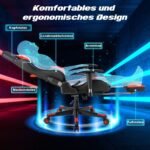 Ergonomiška žaidimų kėdė su LED apšvietimu ir ištraukiama kojų atrama (Raudona)