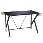 Ergonomiškas žaidimų kompiuterio stalas su laikikliais (Juoda)