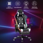 Ergonomiška žaidimų kėdė su reguliuojamu atlošu ir ištraukiama kojų atrama (Balta)