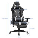 Ergonomiška žaidimų kėdė su reguliuojamu atlošu ir ištraukiama kojų atrama (Balta)