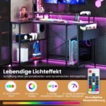 L formos žaidimų stalas su LED apšvietimu ir integruotomis rozetėmis (Juoda)
