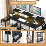 L formos žaidimų stalas su LED apšvietimu ir integruotomis rozetėmis (Juoda)