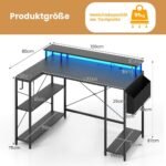 L formos žaidimų stalas su LED apšvietimu ir integruotomis rozetėmis (Juoda)