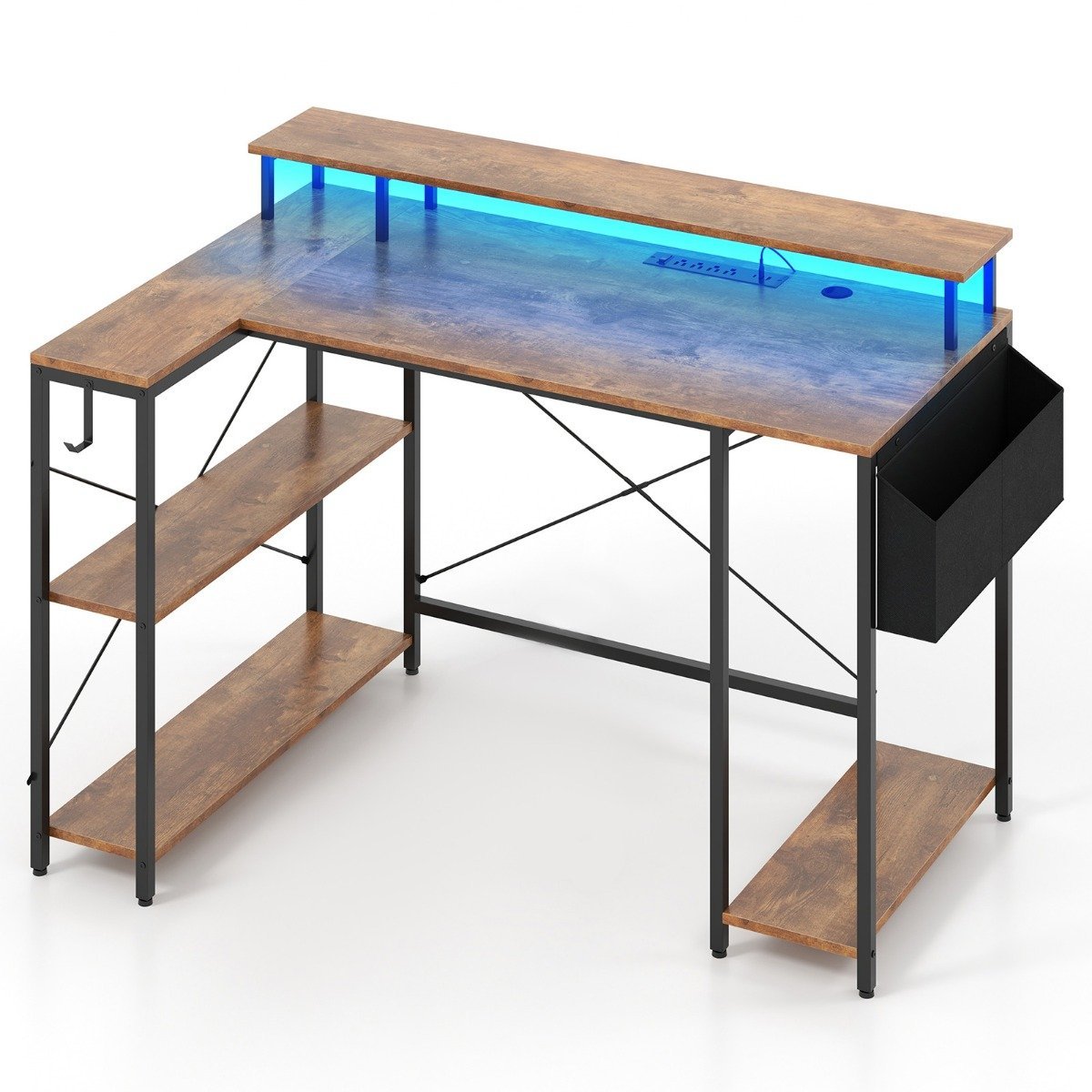 gamingstisch-schreibtisch-12148_1_ L formos rašomasis stalas su LED apšvietimu ir integruotais elektros lizdais (Rustikaliai ruda)