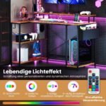 L formos rašomasis stalas su LED apšvietimu ir integruotais elektros lizdais (Rustikaliai ruda)